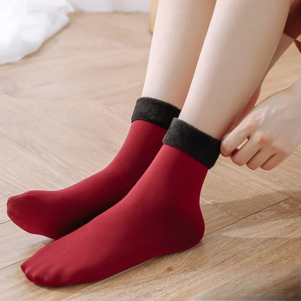 Women Warm Socks Winter Boots Thermal Wool Sock Thicken Velvet Socks Fleece Sock Men Lined Home Floor Stocking Calcetines Mujer