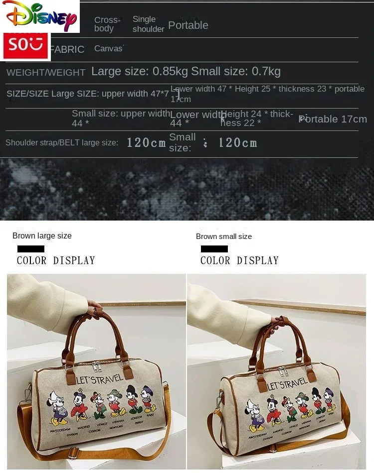 Disney Fashion Canvas Mickey Printed Travel Handbag Student Large Capacity Casual Storage Luggage Bag