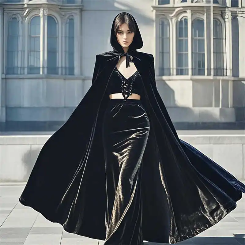 loween Wizard Robe with Hood Large Skirt Long Role-Plang Witch Costume  Spell Polyester Material Women's Faion