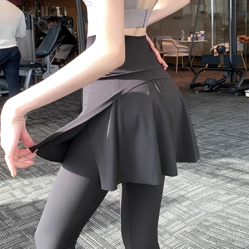 High Waist Yoga Pants Women's Fitness Tight Running Sports Long Trousers Abdomen Shaping Pilates Skirt-Pant Nine Points