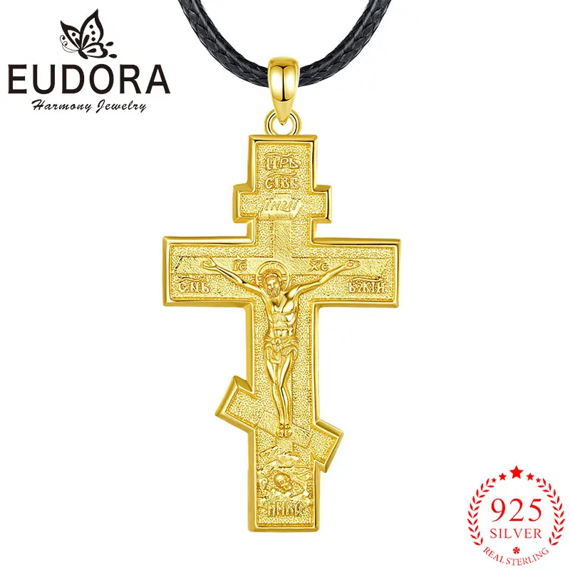 

Ожерелье Eudora с православным крестом, стерлинговое серебро 925 пробы, 18-каратное золото, кулон с Иисусом, христианские украшения, религиозный подарок для унисеи