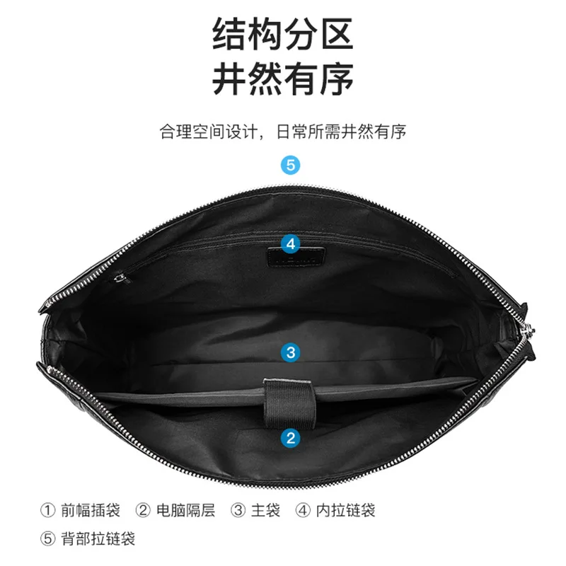 حقيبة أفقية للرجال سعة كبيرة من الجلد الطبيعي حقيبة كمبيوتر للأعمال باللون الأسود حقيبة يد عصرية راقية للرجال #4