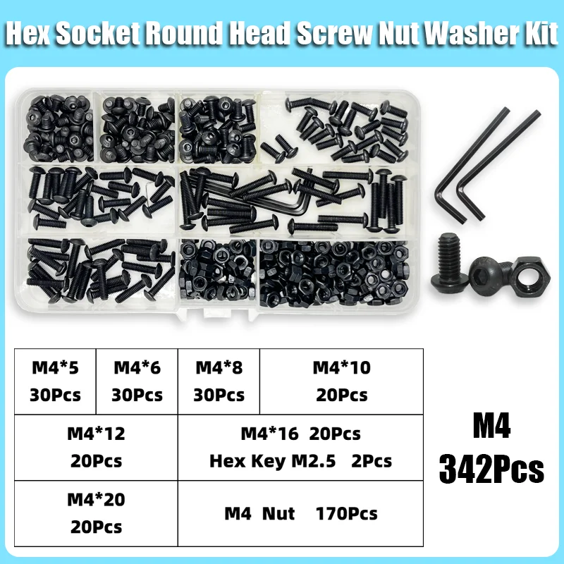 Komplettes 2510-teiliges M2 M2.5 M3 M4 M5 M6 Rundkopf-Innensechskantschrauben-Set 1840 10.9 Güteklasse Schwarze Innensechskant-Knopfkopfschrauben ISO7380 – Detail 13