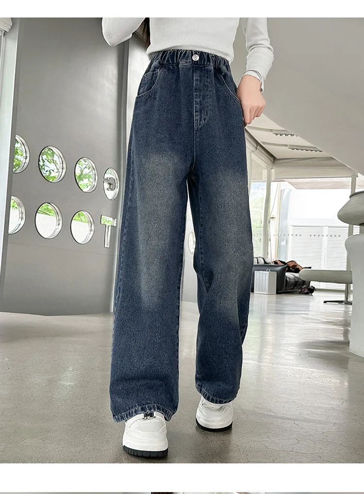 Schmal geschnittene Schulmädchen-Jeans mit Schleifen an den Gesäßtaschen, Kinder-Frühlings-Vintage-Denim-Hose mit Schleife, lässige Kinderhose – Detail 5