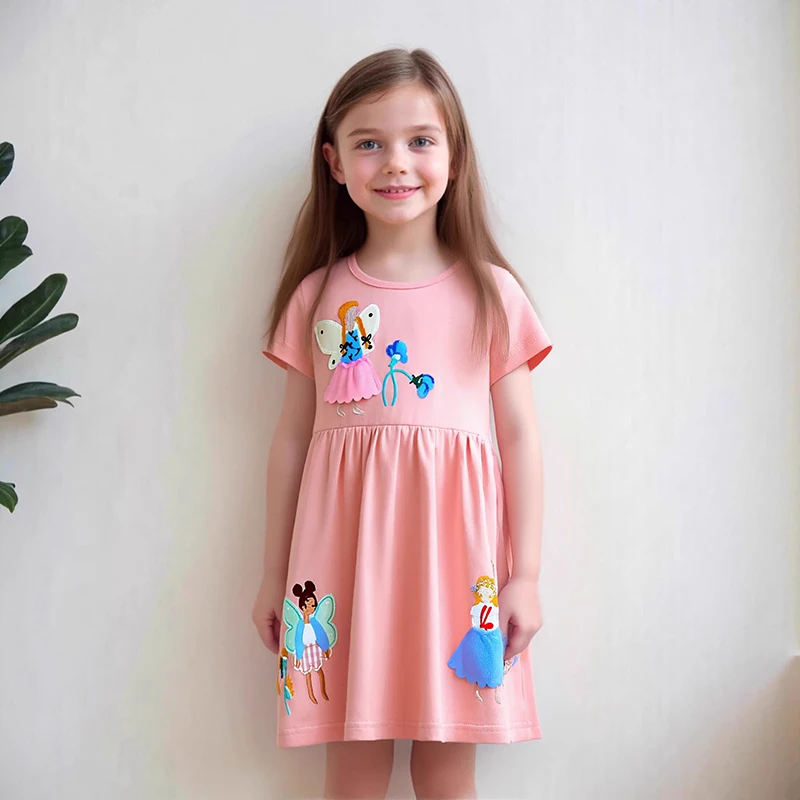 Little Maven Mädchenkleidung 2026 Sommer Kinderkleidung Baby Kinder Bestickte Cartoon-Engel Freizeitkleider 2-7 Jahre