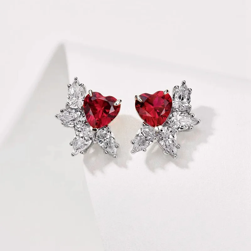 925 Reines Silber Roter Rubin Herzförmiges Schmuckset Exquisites Luxus-Hochzeitsgeschenk – Detail 3