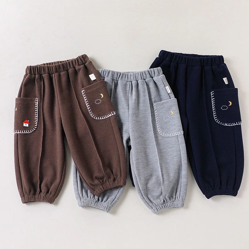 ZOETOPKID Kids Waffle Pants New Jogger Fall Winter Boys Girls Baby Stylish Sweatpants Infant Outing Long Pants