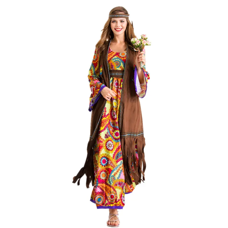 loween Costume indiano primitivo Wildman Costume da capo nativo da donna Abbigliamento da palcoscenico etnico autentico da coppia