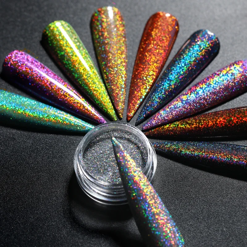 1 scatola di glitter per unghie lucidi, kit di decorazione fai da te in polvere d'argento