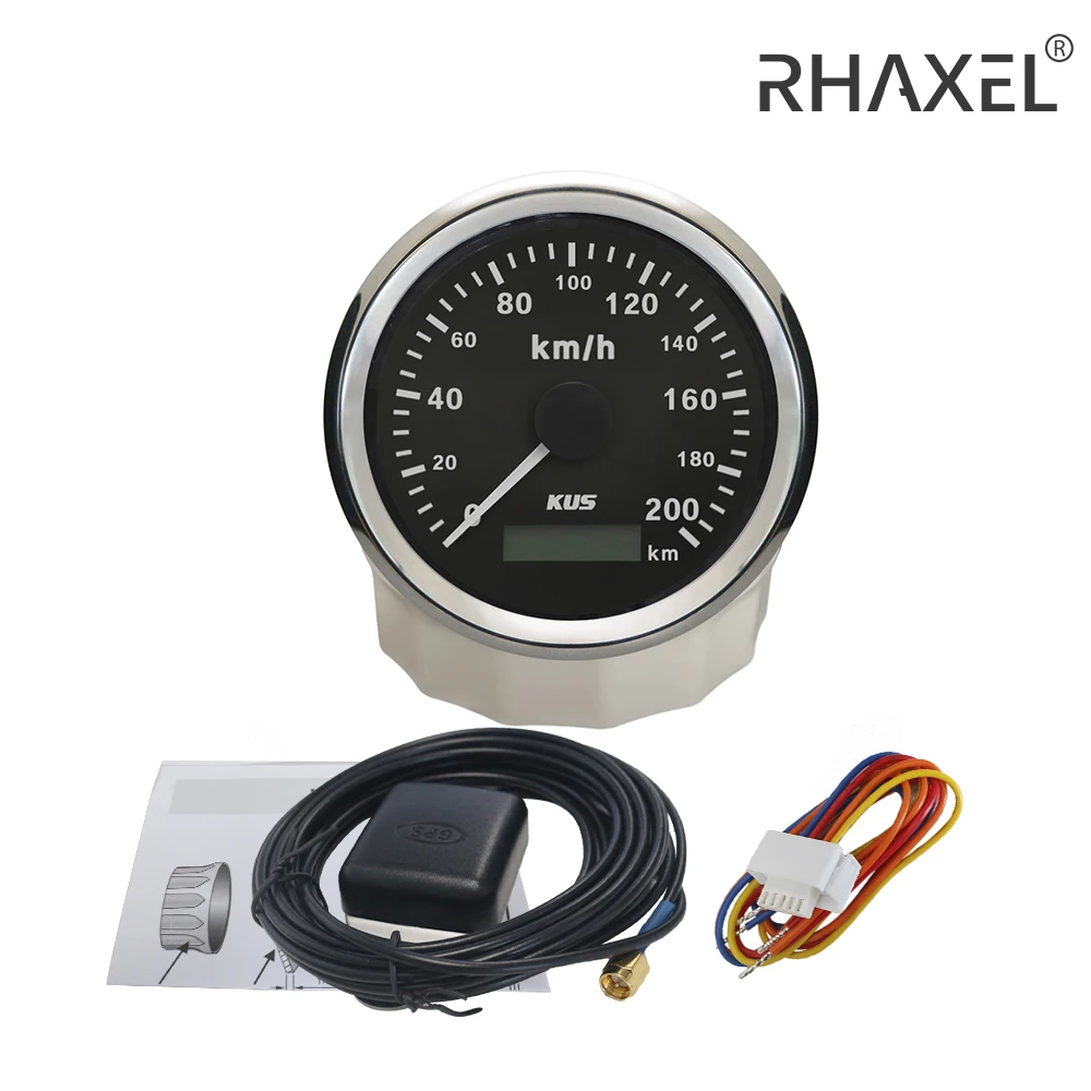KUS GPS Speedometer Odometer Gauge 120KM/H 200KM/H 85mm (3 3/8'') 12V 24V with Red Yelllow Backlight for Truck Auto