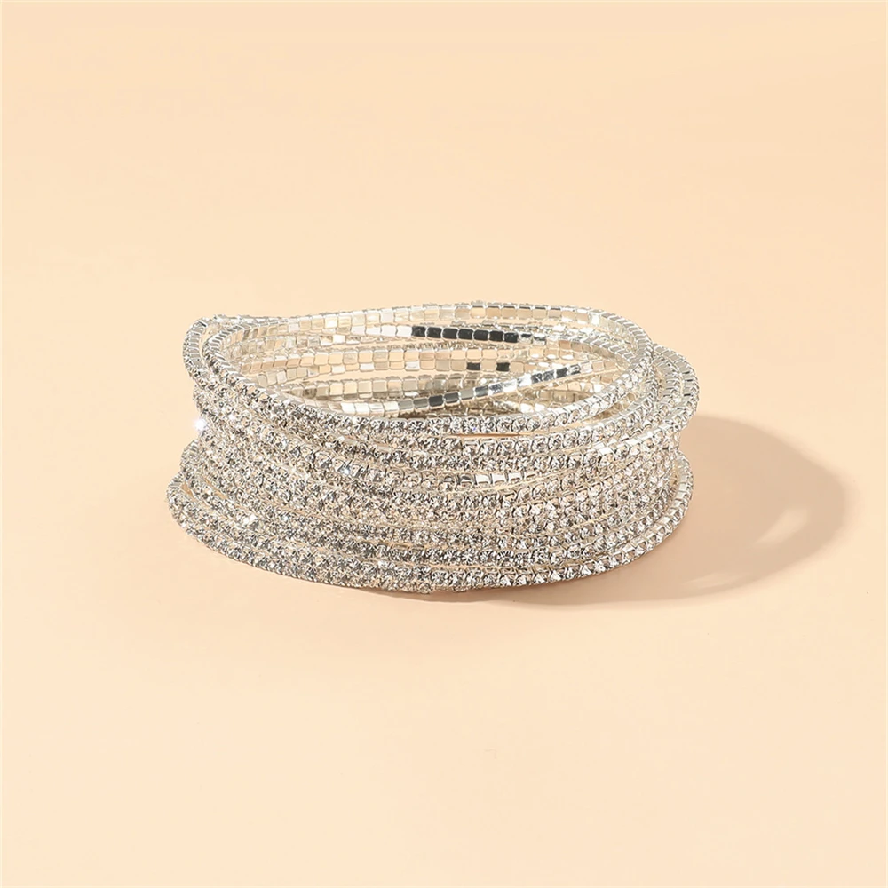 12pcs Personalized Sparkling Multi layer Bracelet Jewelry Bridal Wedding Elegant Dress Dressing Jewelry Accessories