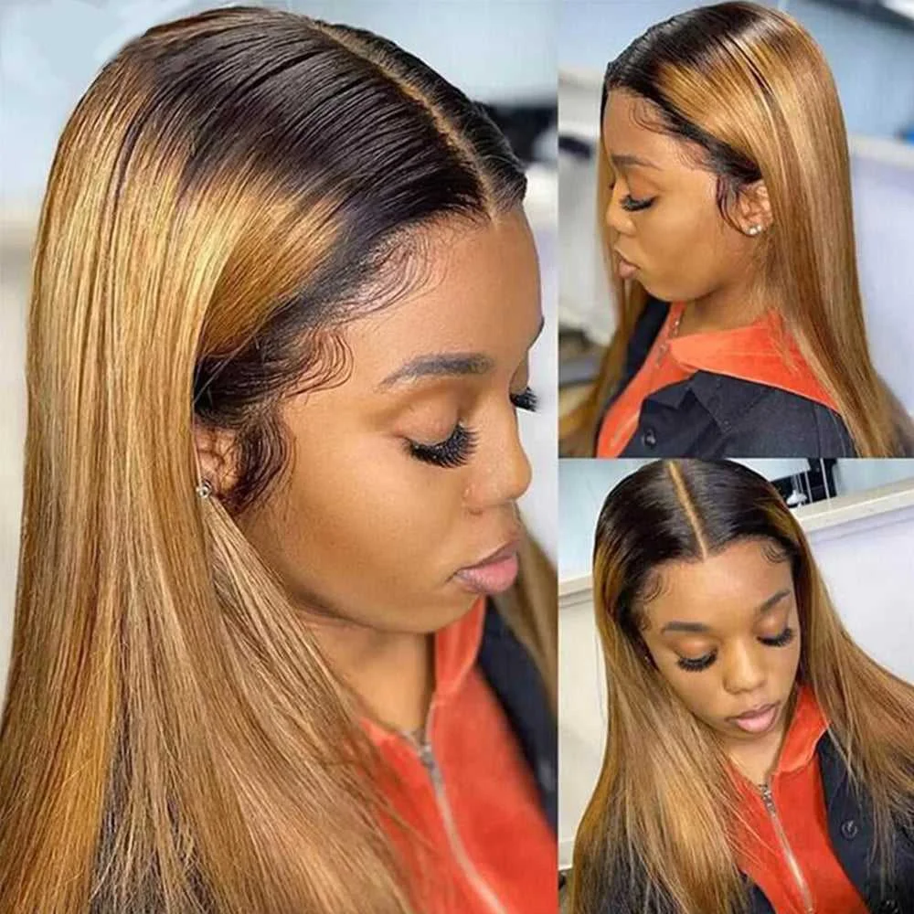 T1B/30 13x4 Lace Front Wig Dark Root Brown Straight Human Hair Wigs 4x4 Lace Closure Wigs 13x4 Lace Front Human Hair Wig HairUGo