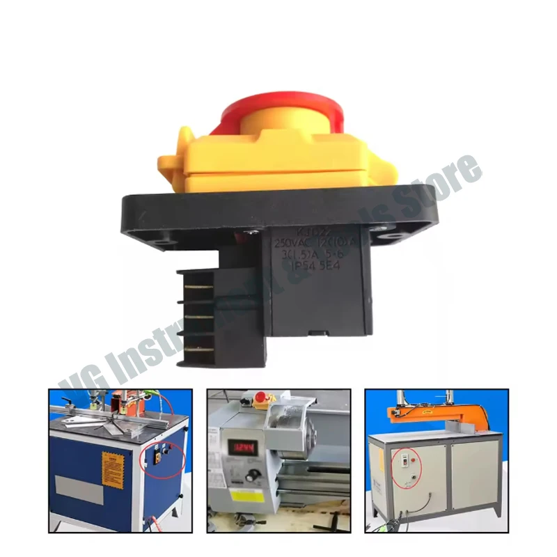 New 220V 6 Pins Pushbutton Switch Industrial Waterproof Electromagnetic Push Button Switch For KJD22 For Lathe Machine Table Saw