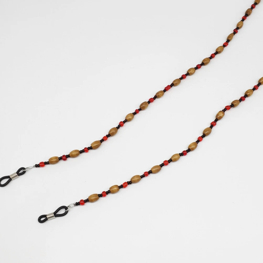 

2PCS Wood Bead Eyeglass Chain Delicate Snake Style Adjustable Rubber Tips Stainless Steel Coils Anti Sunglass for Women