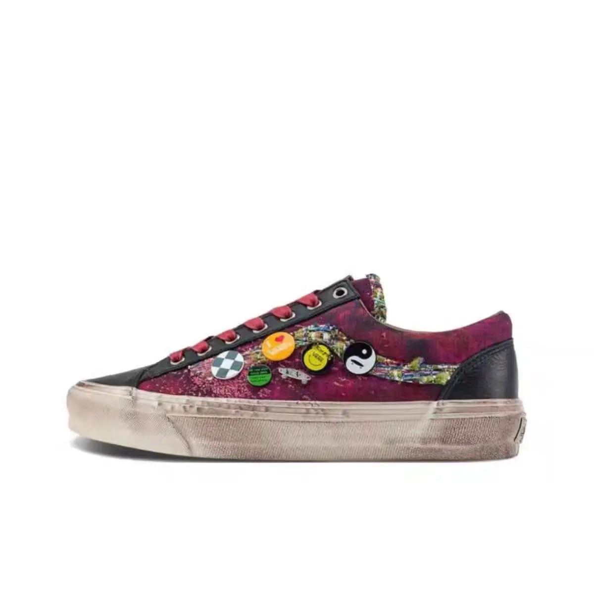 

2026 Distressed Vintage Brown Platform Sneakers, Unisex Low-Top Grunge Canvas Shoes Patches Graffiti