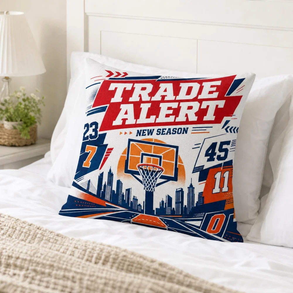 Basketball Hoop Geometric Print Square Full Throw Pillow With Insert Soft Sports Fan Sofa Decor Cushion