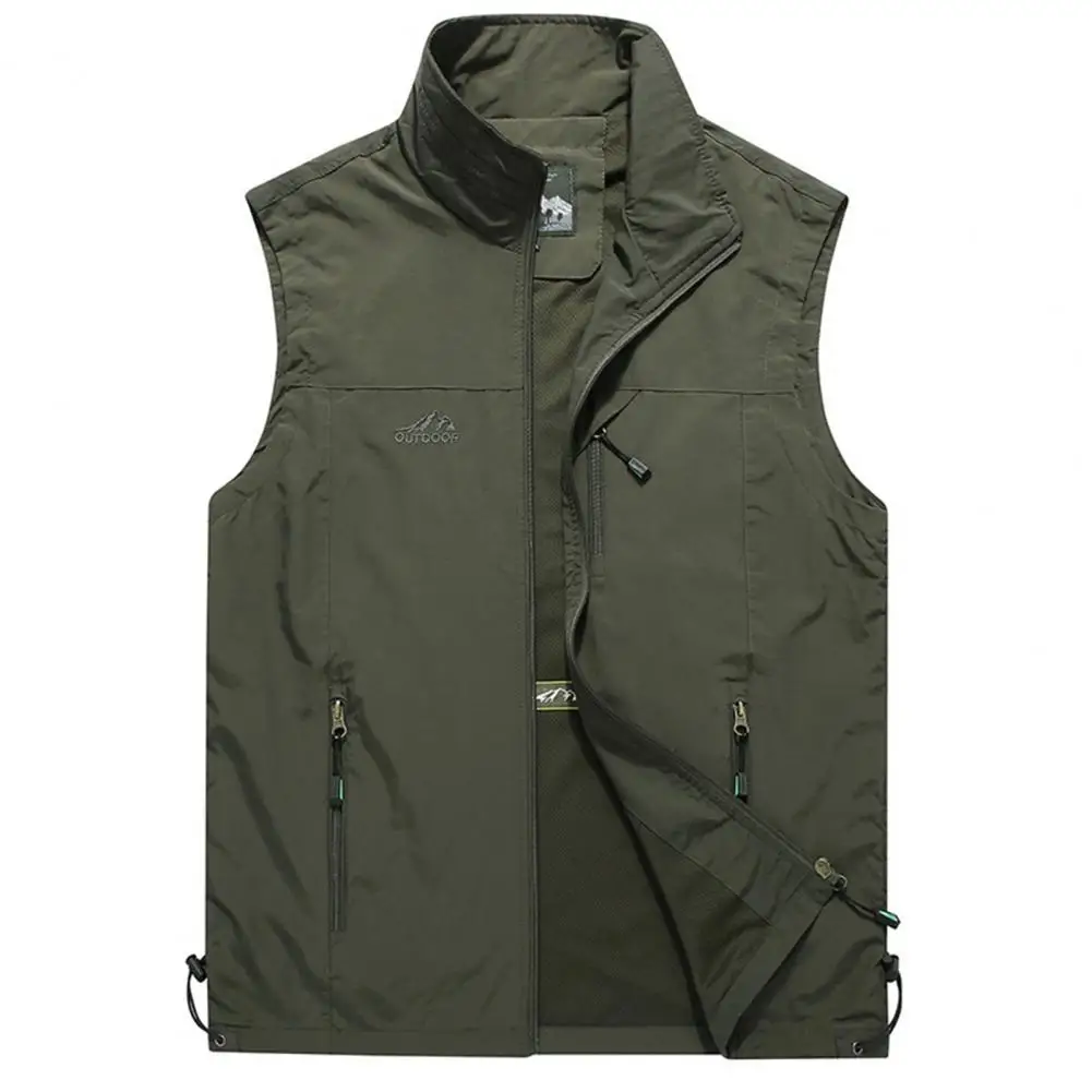 

Men Outdoor Waistcoat Stand Collar Quick Dry Breathable Windproof Adjustable Hem Camping Fishing Casual Vest Jacket Male