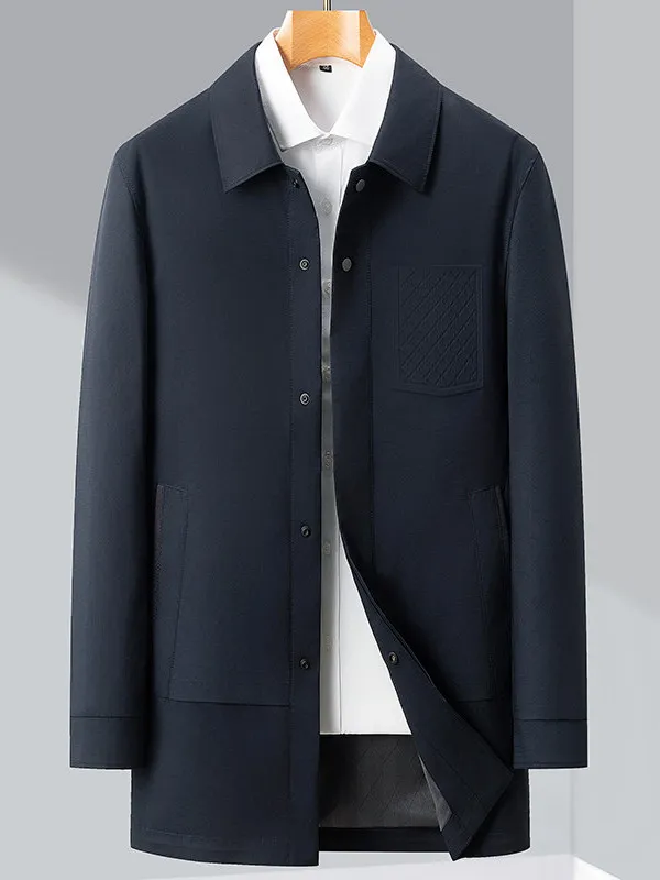 

Cotton Blend Men's Mid-Length Thin Busin Sle Jaet Spring Autumn Casual Wear Comfortable Fit Stand Tailoring