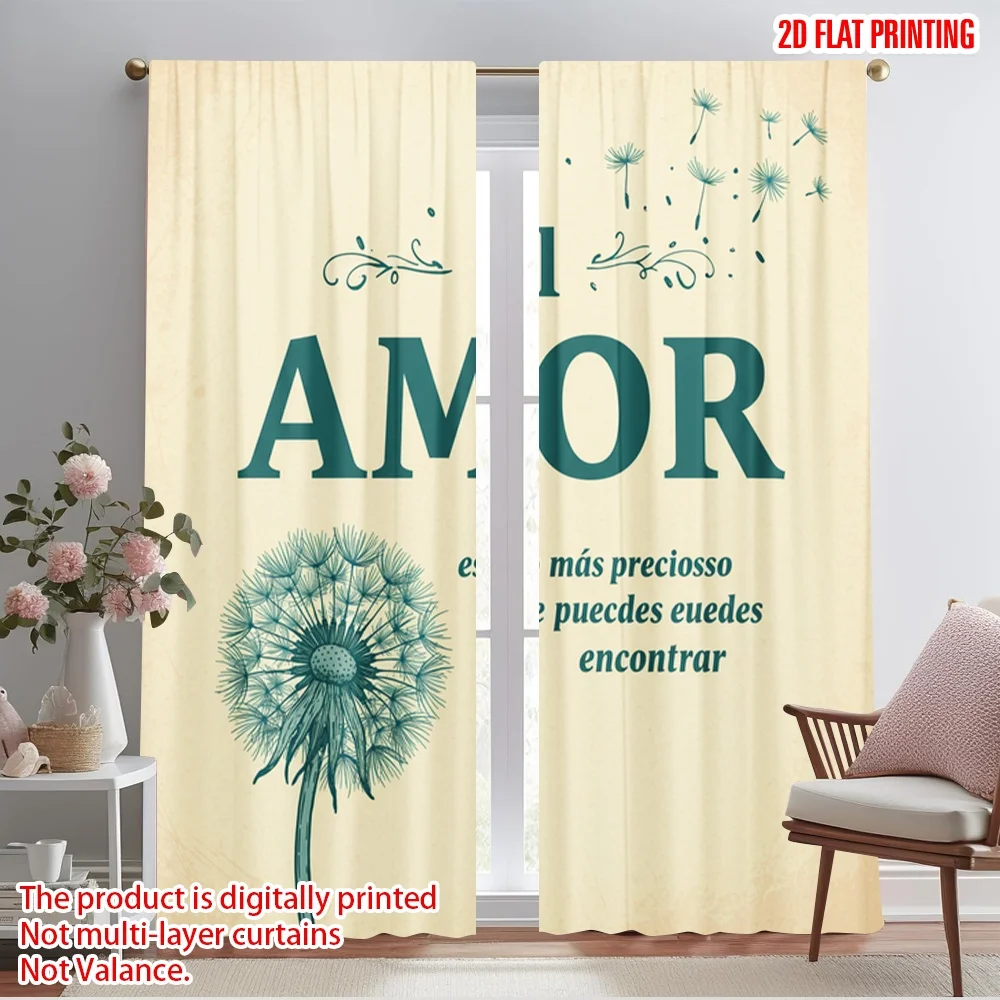 

2pcs 2D flat printing Scene Curtains Dandelion Love Precious Find 100% Polyester Fabric Without Electricity 0 Use for Holiday