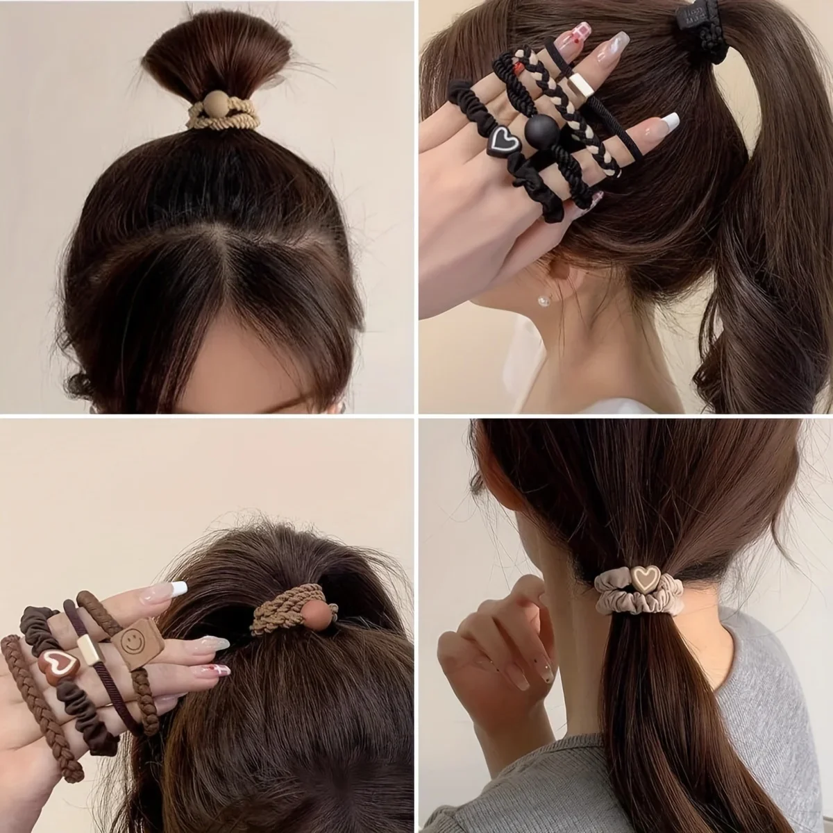 Boho Chic Women's Hair Ties Set - Cute Heart Charm & Bead Elastic Headbands for All Hair Types, for Ponytails and Workouts image 5
