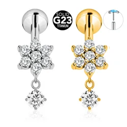 ASTM F136 G23 Titanium Flower Petals Drop Labret Threadless Piercing Pin Push in Lip Stud Daith Conch Earring 16G 18G 20G