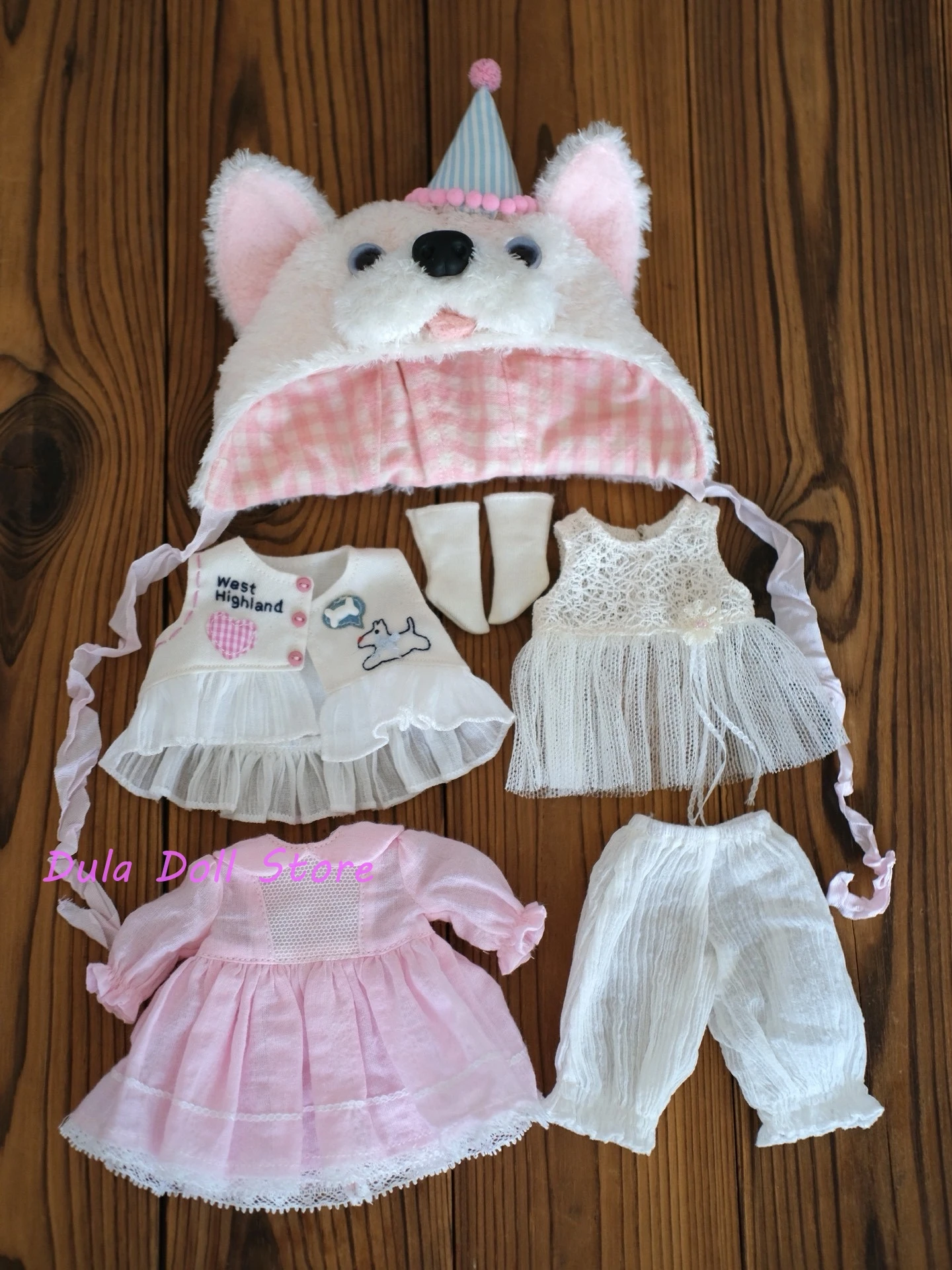 Vêtements de poupée Dula, chapeau de chien rose, jupe gilet Frey, robe Fat Dian Doll