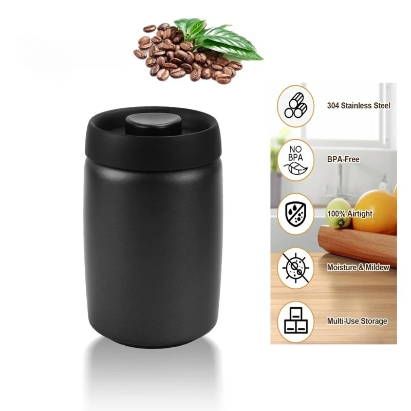 

1200ML Vacuum Coffee Canister 304 Stainless Steel Grains Candy Storage Jug Keep Fresh Moisture-proofAirtight Food Container