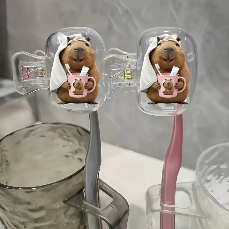 2pcs Capybara Toothbrush Protective Cover Cute Travel Toothbrush Holder Storage Clip Home Organization Student Dormitory Use