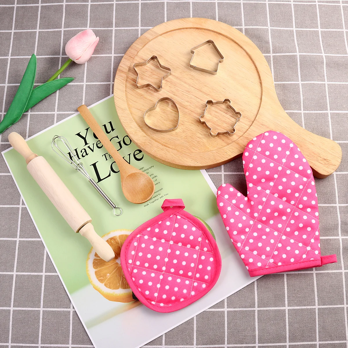 11 قطعة مجموعة مريلة للأطفال الطبخ اللعب الشيف الزي فرن ميت شوبك أواني المطبخ لعب الأدوار هدية للأطفال آمنة #6