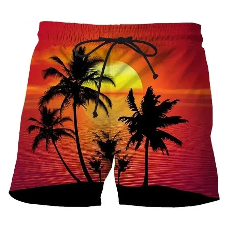 

Hawaii Vacation Scenery 3d Print Shorts Men's Coconut Tree Sunset Casual Beach Shorts Outdoor Sports Quick-drying Board Shorts