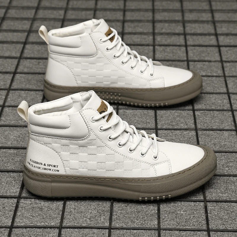 Bubuk Retro Karierte High-Top Herrenschuhe, Leder-Sneaker mit Dicker Sohle, Vielseitige Sneaker für Tägliches Pendeln und Streetwear