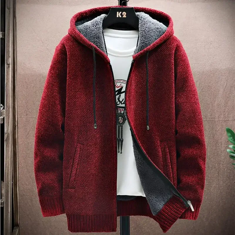 Men Cardigan Solid Hooded Sweater Autumn Winter Fleece Warm Fashion Knitted Sweatercoat Male Sweaters with Hoods Men Clothing