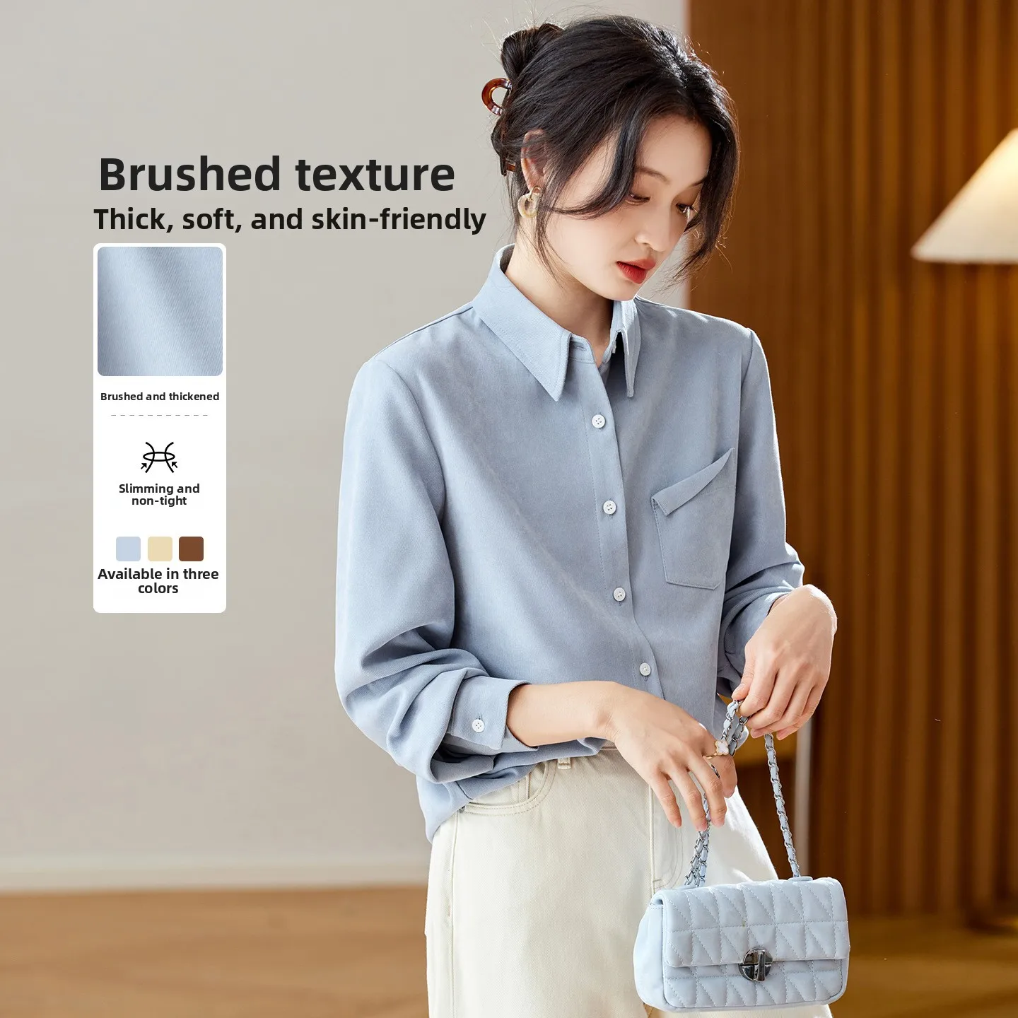 

Thiened Long Sve Floing irt Women's Faion Korean Sle High Collar Layering irt Cotton on Commute Sle