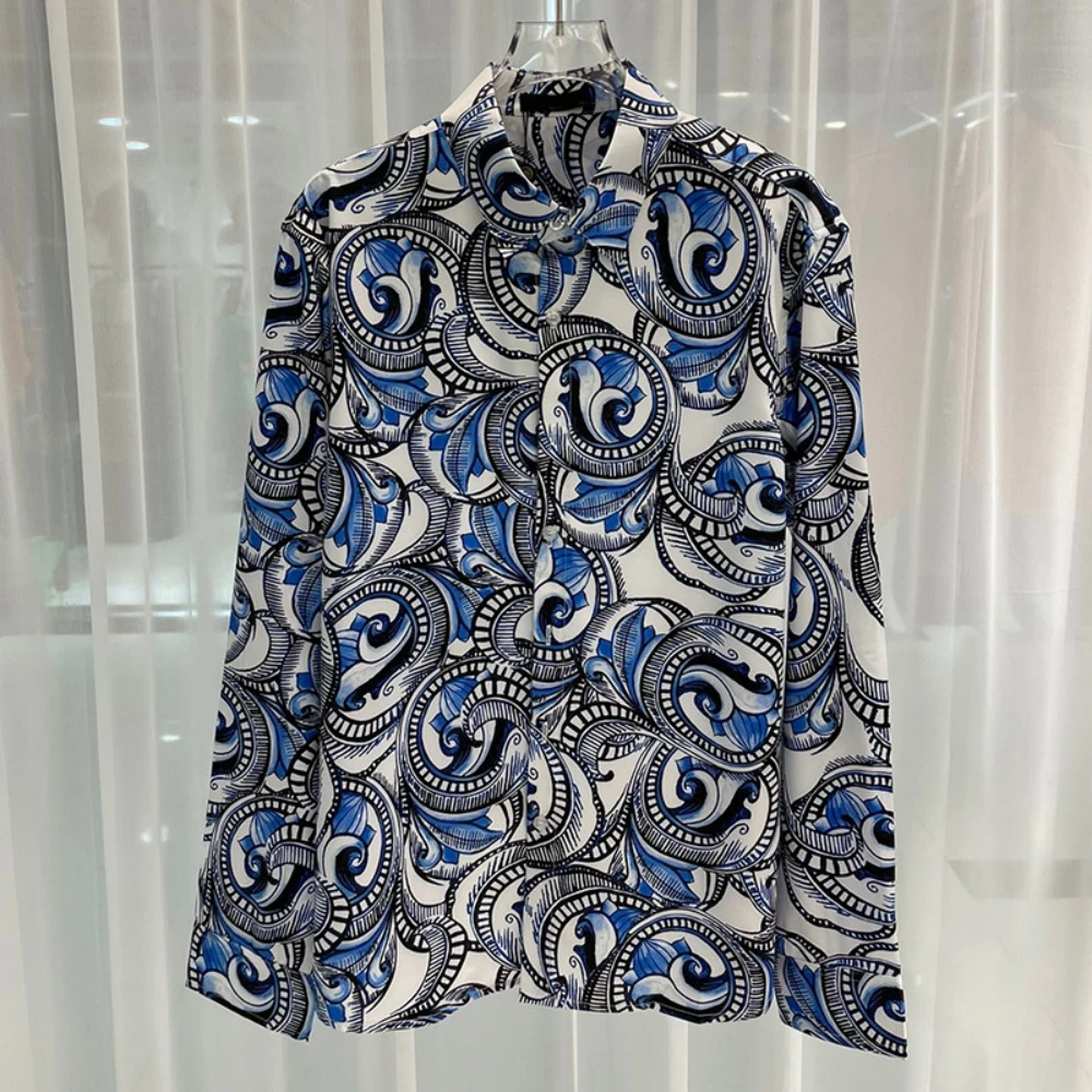 

Europe American 2023 Autumn Chic Men High Quality Floral Print Casual Long-sleeves Shirt Tops C021