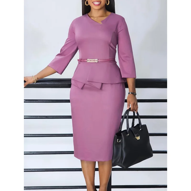 European and American New Women's Clothing2024New Solid Color SheathOLPencil Skirt African Dress