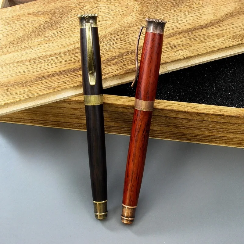 Wingsung Wood Fountain Pen African Padauk Pattern Gun Grey Office School Supplies Ink Pen Unique Design Stationery Gift for Men