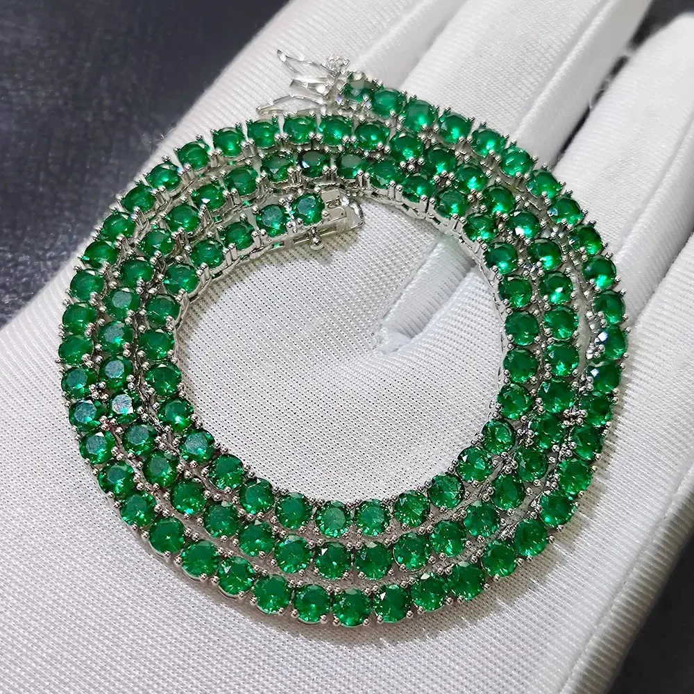 Hip Hop Bling Iced Out Tennis Chain Mens Women 4mm 1 Rows Custom Green Pink Jewelry Cubic Zirconia Tennis Chain Necklace