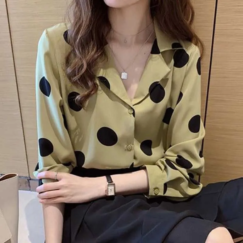 

Fashion Lapel Printed Polka Dot Chiffon Shirts Women's Clothing 2024 Spring Summer New Loose Korean Tops Office Lady Blouses