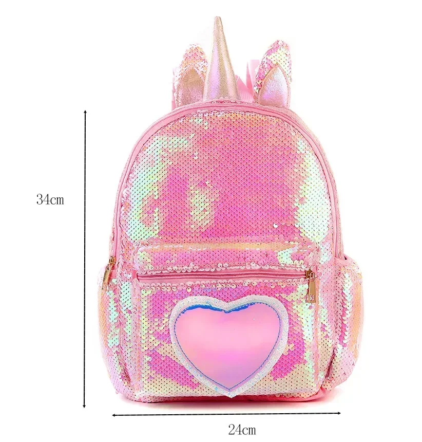 Sequins Unicorn Backpacks for Girls Boys Mermaid Heart Pattern Double Shoulders Back Pack Children Student Schoolbag Mochila