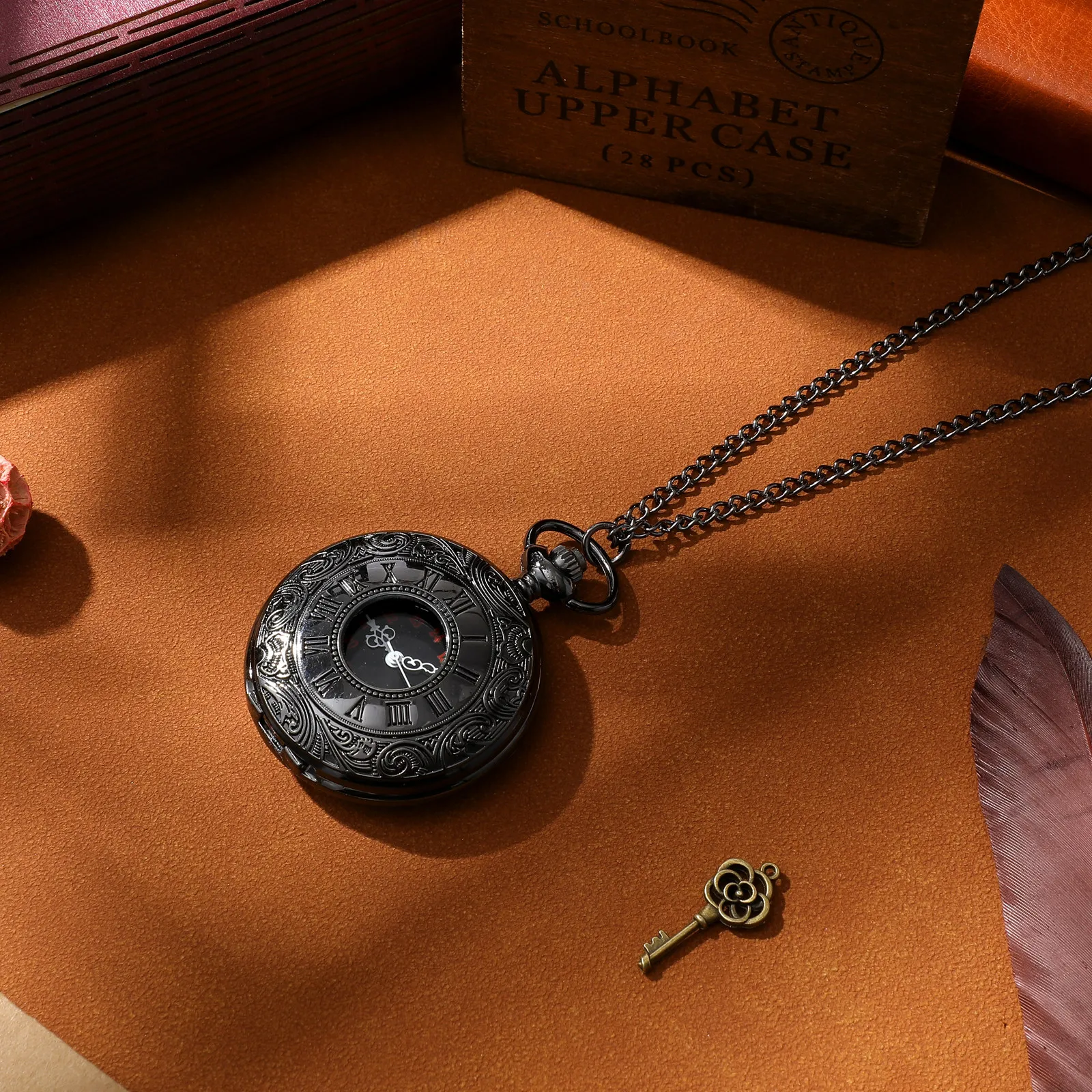 

Классические ретро-часы с римскими цифрами, двойным дисплеем, черные, женские, круглые, на цепочке, в стиле стимпанк, прочные, карманные, подарок