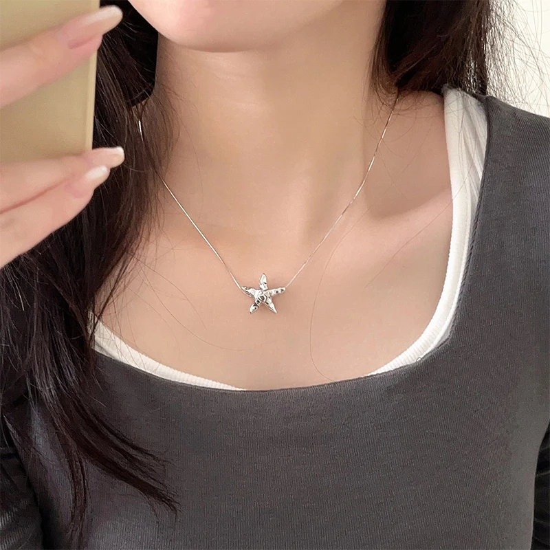 S925 Sterling Silver Starfish Women's Necklace, Small and Versatile, Luxury and Minimalist Choker Collar Chain