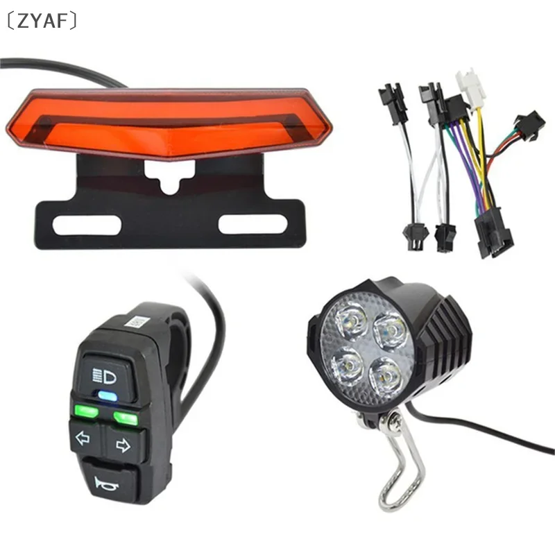 

Комплект передних и задних фонарей для электровелосипеда 24-48В с гудком, фарой, переключателем и функциональным задним фонарем. Аксессуары для электровелосипедов.