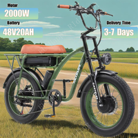 E-Bike 2000W Dual Motor 48V23AH Battery Hydraulic Shock Absorption Electric Bike 20-Inch Fat Tire 7 Speed Electric Bicycle