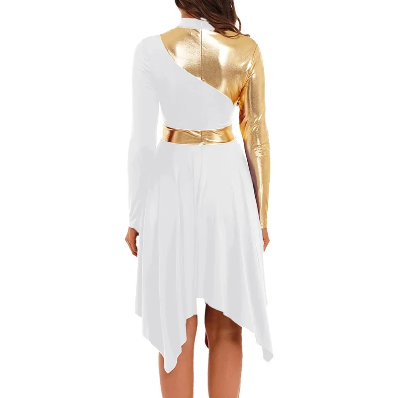 زي الرقص الغنائي الحديث للنساء فساتين الليتورجية الثناء بدون أكمام وسحاب خلفي غير مرئي فستان بحاشية غير منتظمة ملابس الرقص #3