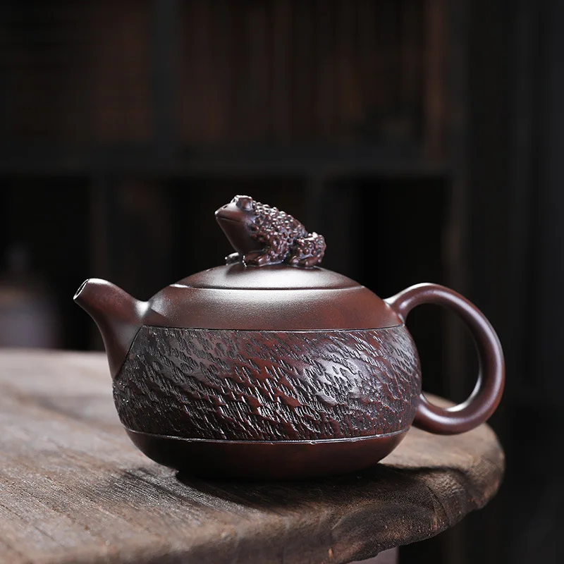 Yixing teapot Handmade Jumping Knife Pattern Xishi Pot Chinese style Kung Fu tea set 240ml Clay pot