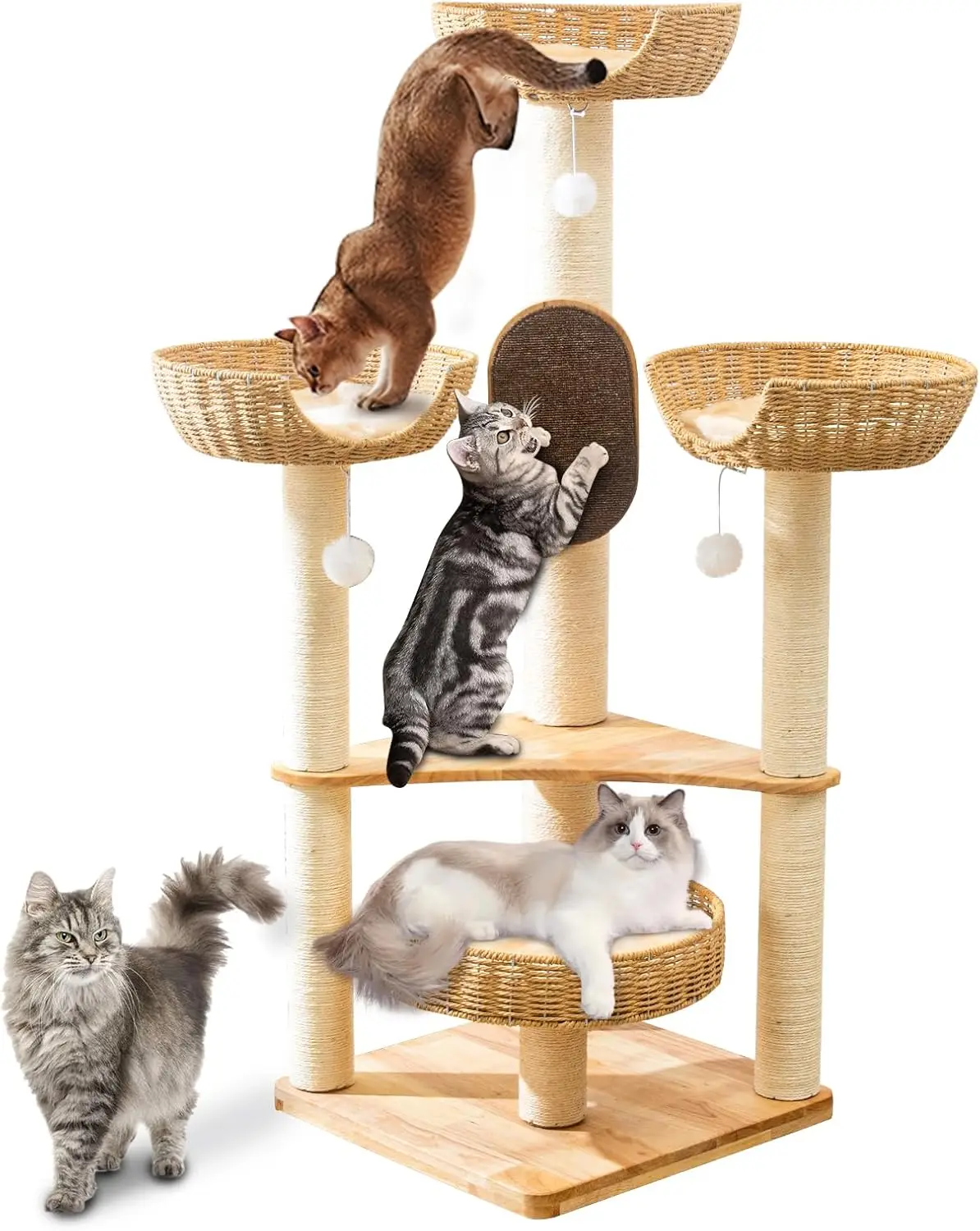

Cat Tree for Indoor Cats，54''Multi-Level Cat Tower for Large Adult, Sturdy Cat Tree House with 4 Plush Perches/Condos,
