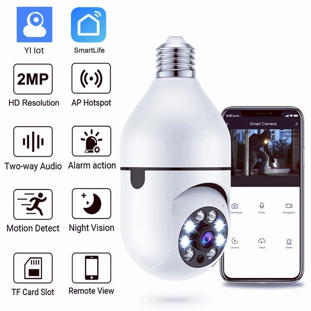 camera de vigilancia yi iot e27 bulbo wi fi 2mp visao nocturna colorida trilha humana automatica monitor de protecao de seguranca 01