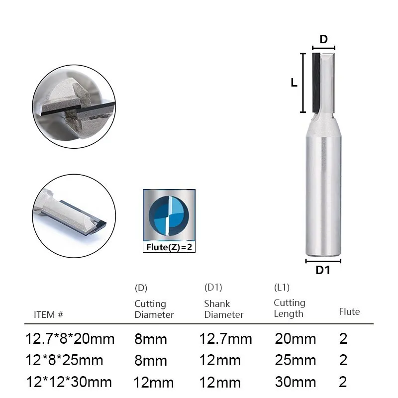 MDF용 CNC 라우터 비트, 1/2 12mm 생크 다이아몬드 엔드 밀, 2 플루트 스트레이트 밀링 커터, 목공 스트레이트 슬롯 커팅