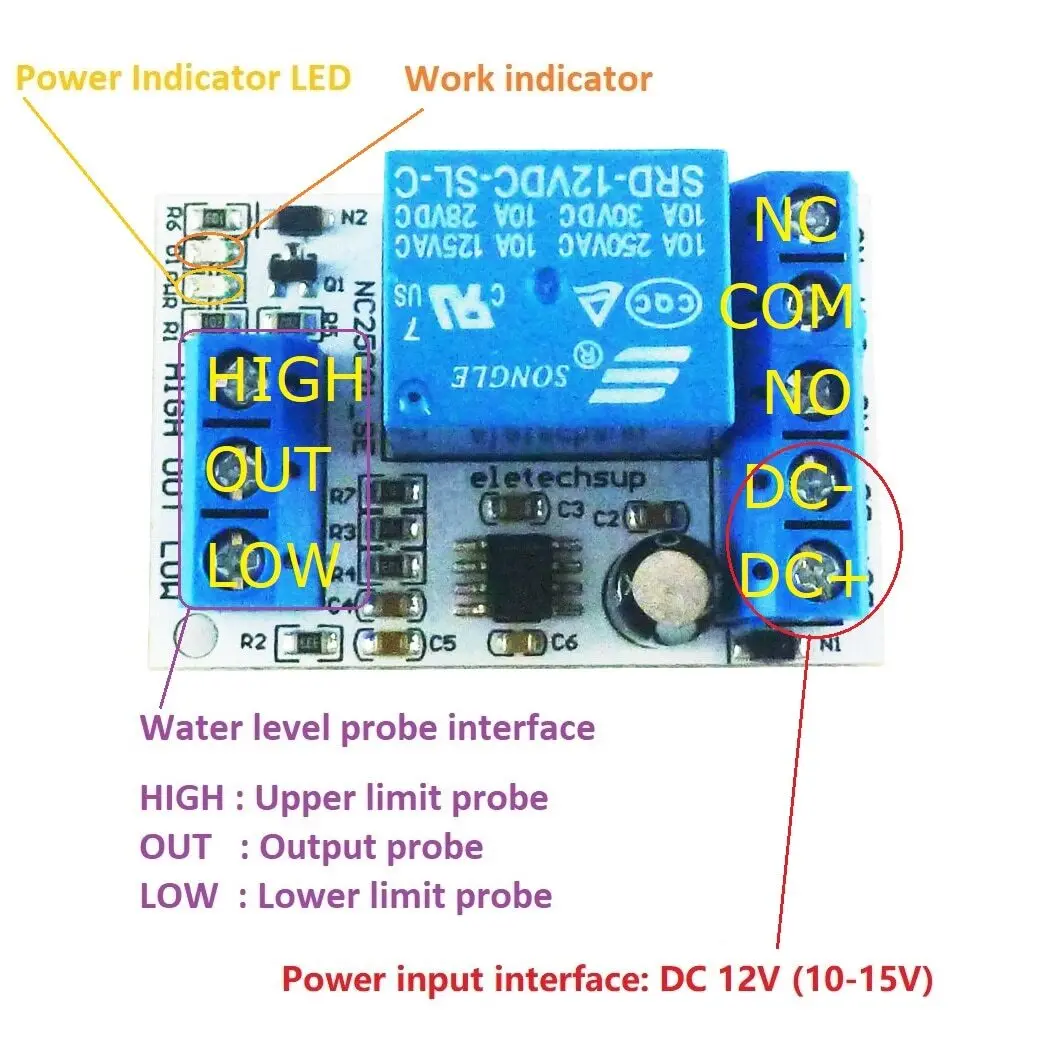 DC 5V 12V Multifunction Automatic Water Level Controller Up Down Tank Automatic Liquid Supply/Drainage Controller