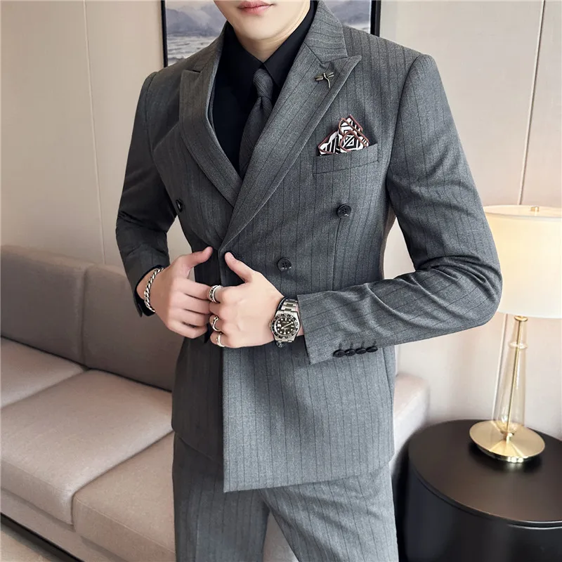 Blazer Set Suits for Men(Jacket + Vest + Pants)three Piece Set stripe Business Casual Slim Fit Formal Dress Groom Tuxedo Wedding